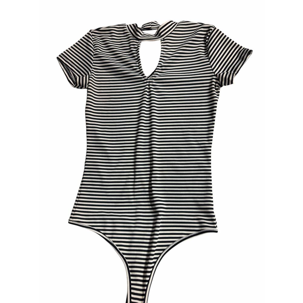 Rolla Coaster Bodice One Piece Stripes Bodysuit White Black Small Keyhole Neck
